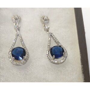 Women's Sterling Silver Blue Sapphire & Cubic Zirconia Bridal Earrings NEW